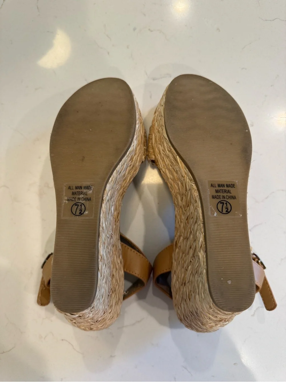 Soda Tan Wedge Sandals with Braided Cream Strap